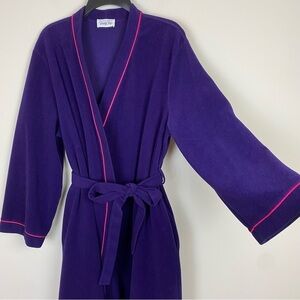 Vintage Vanity Fair Cozy Dark‎ Purple, Bright Pink Piping House Robe, Size L